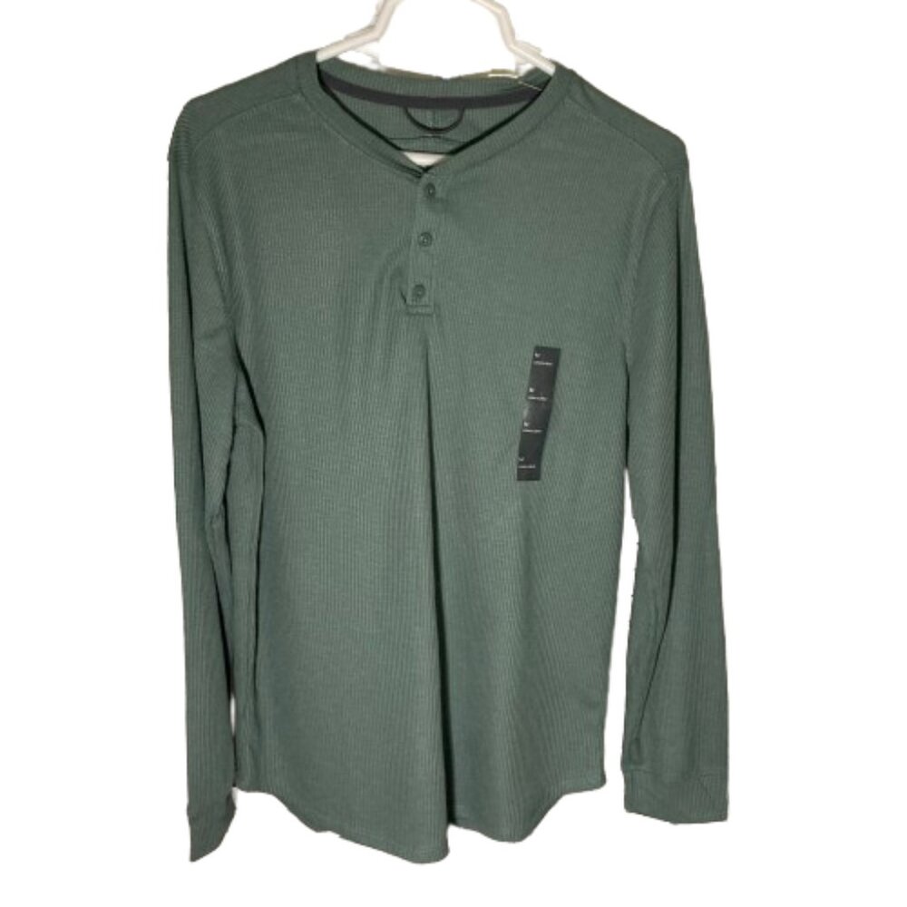 All in Motion NEW Men's Thermal Henley, Dark Sage Green, LS, 3 Button, sz Medium